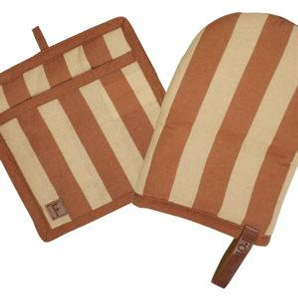 Folkulture Mini Oven Mitts & Pot Holder Set Heat Resistant in Caramel | Set of 2 Short Oven Mitts with Hanging Loop | 100% Cotton Oven Gloves | Kitchen Mittens, Caramel Brown Small Silicone Oven Mits