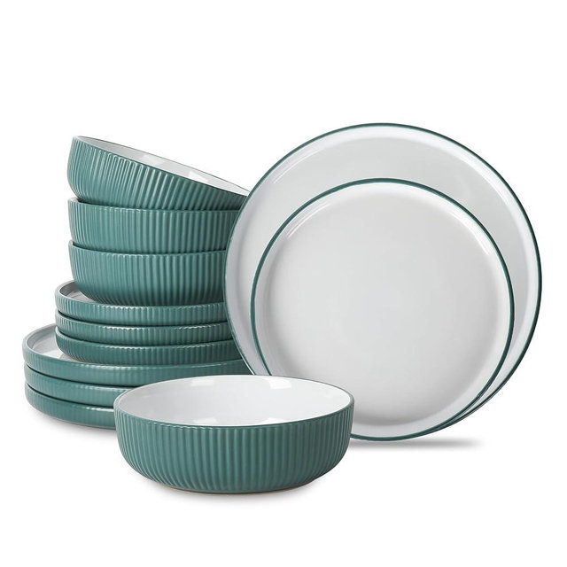 Christian Siriano Laro 12-Piece Dinnerware Set Stoneware, Green