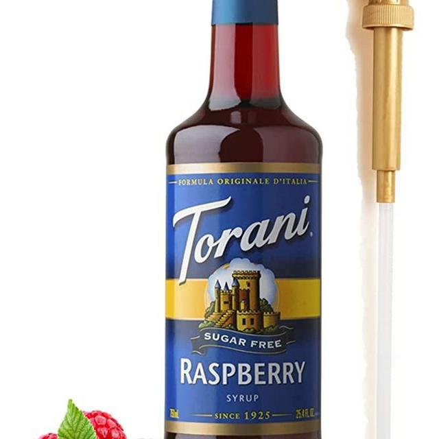 Torani Sugar Free Raspberry Syrup for Coffee 25.4 Ounces Syrups for Coffee Drinks with Fresh Finest Bottle Pump