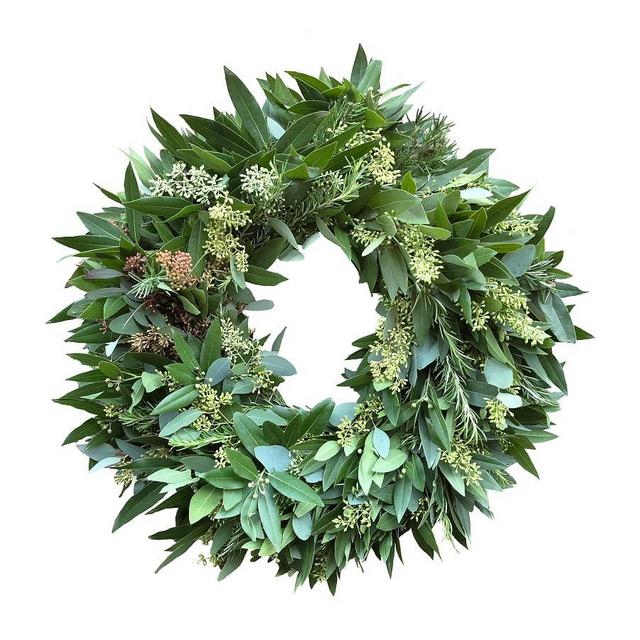 Fresh Bay Leaf, Eucalyptus, and Rosemary Wreath, 16"
