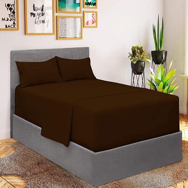 Mellanni Extra Deep Pocket Queen Sheet Set - Hotel Luxury 1800 Bedding Sheets & Pillowcases - Extra Deep Pocket Sheets up to 21" - Ultra Soft Cooling Bed Sheets - Easy Care - 4 Piece (Queen, Brown)