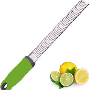 Zester, Top Rated Zulay Stainless Steel Handheld Grater Tool for Hard Cheese, Parmesan, Lemon, Ginger, Garlic, Potato & Citrus with Plastic Cover, Long Ergonomic Handle, Green