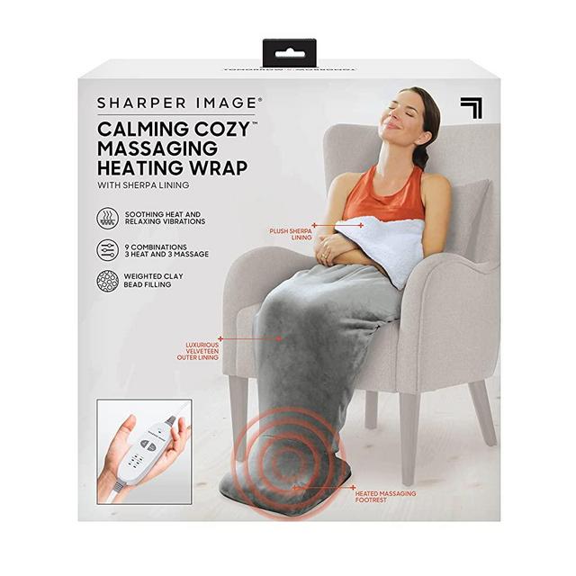 Calming Cozy by Sharper Image Personal Sherpa Wrap with Electric Heating Massaging Vibrating Foot Bed, 3 Heat & 3 Massage Settings for 9 Relaxing Combinations