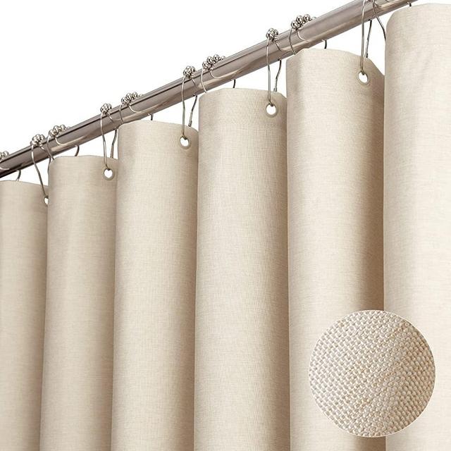 BTTN Extra Long Fabric Shower Curtain, 96 Inch Linen Textured Heavy Duty Cloth Shower Curtain Set with 12 Plastic Hooks, Large Hotel Luxury Polyester Shower Curtains for Bathroom(72"x96", Beige/Cream)