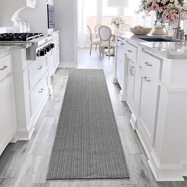 iOhouze Runner Rug for Hallway/Kitchen/Farmhouse/Living Room/Bedroom/Laundry Room, 100% Woven, Machine Washable, 2'x8', Dark Grey