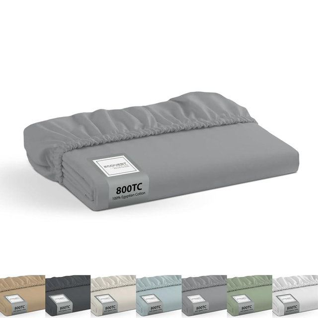 Econest living 100% Egyptian Cotton King Fitted Sheet Only-800 Thread Count Cotton Fitted Sheet King, Soft, Durable, Cooling 16” Deep Pocket Sateen Weave Bottom, Luxury Hotel Quality,Light Gray