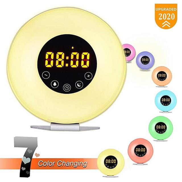 Avtiga Wake Up Light Alarm Clock, Sunrise Alarm Clock with Light Touch Control 7 Light Clock with FM Radio, 6 Natural Sounds, Sunrise and Sunset Simulation with Snooze Function for Bedside Bedroom