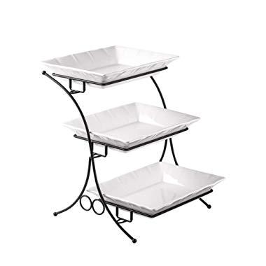 Porcelain Baking Set with Stand Tiered Serving Stand 3 Tier Buffet Server with Casserole Perfect Tray for Serving Display Large Size