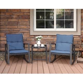 COSIEST Outdoor Bistro Rocking Chair Set with Cushions - navy blue