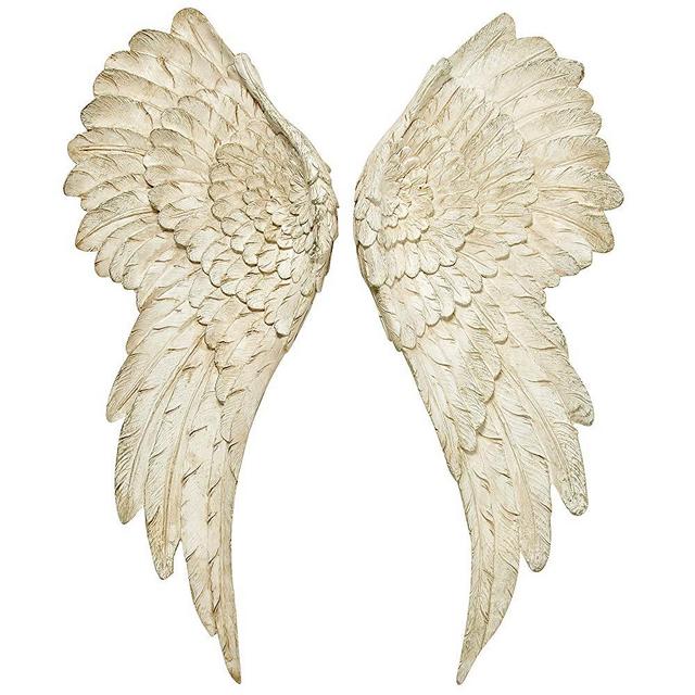 WHW Whole House Worlds Grand Tour Angel Wings, Vintage Style, Set of 2, Antique White, Artisinal Design, Hand Crafted, Bas Relief Sculptures, 21.75 Inches Tall