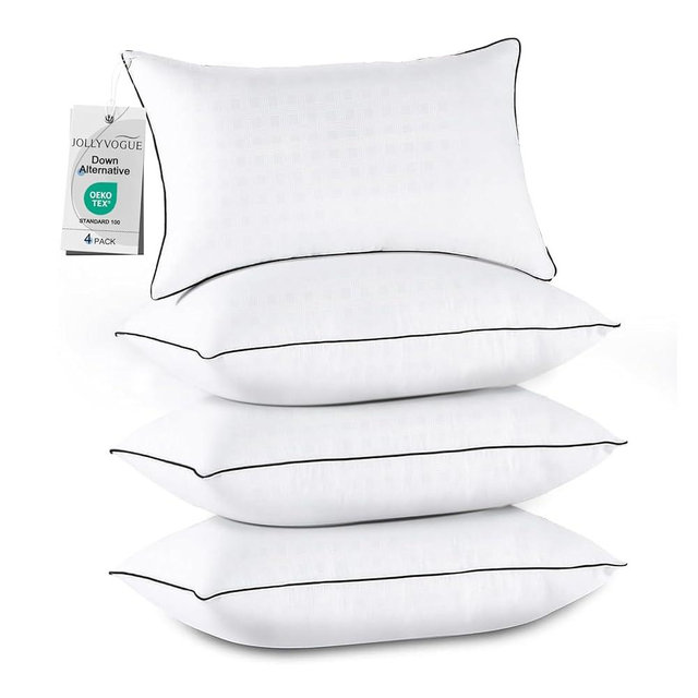 JOLLYVOGUE Pillows Queen Size Set of 4, Cooling and Supportive Bed Pillows with Super Soft Down Alternative Fill, Hotel Quality for Side, Back, and Stomach Sleepers, 4 Pack