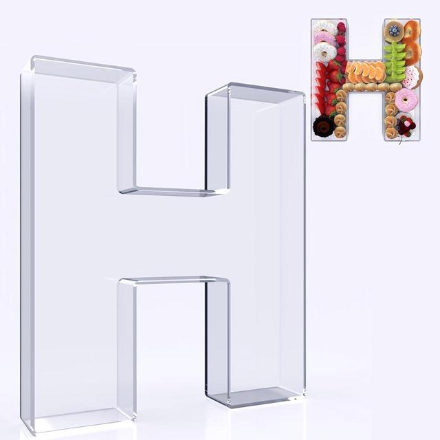 RUFHVTY 11" Acrylic Letter Charcuterie Box, Reusable Fillable Alphabet Number Shaped Form Tray for Birthday Anniversaries, Party Decorative Serving Plates Display Candy Cake (H)