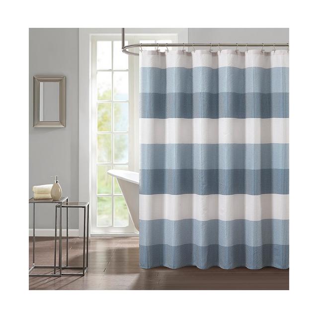 Blue Waffle Color Block Texture 14 Pc Shower Curtain Set