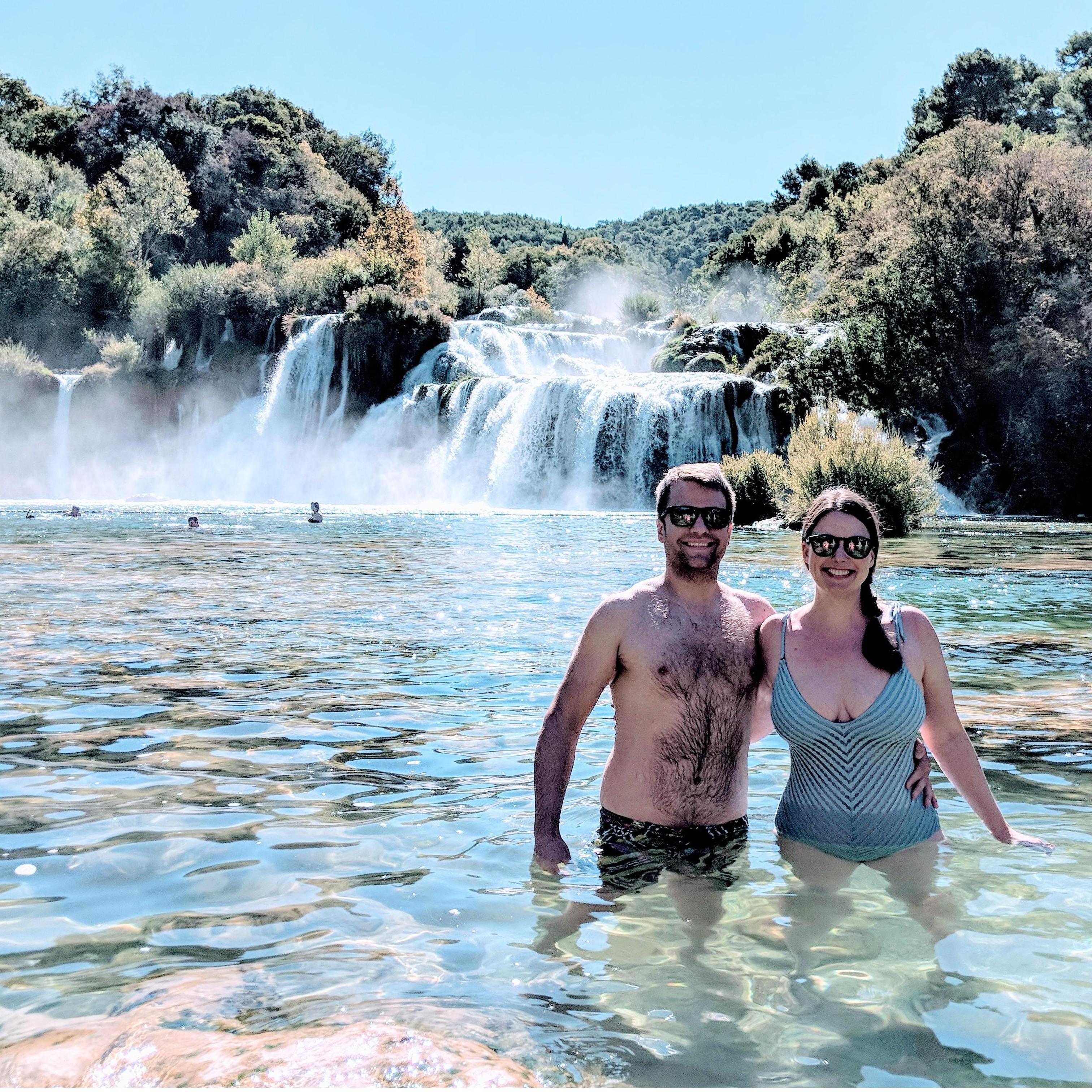 Taking a really cold dip in the waterfalls in Croatia