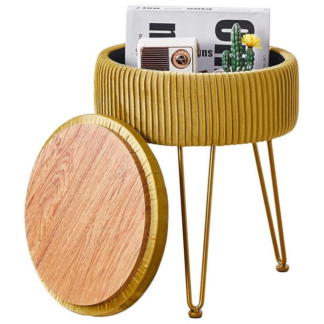 Wimarsbon Velvet Foot Rest Stool Multipurpose Dressing Stools Upholstered Round Storage Ottoman Modern Soft Vanity Chair with Memory Foam Seat Yellow