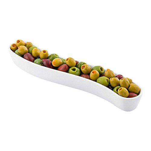 White Porcelain Olive Plate - Swerve Design, Beautiful Presentation - 9 Inches - 6 oz - 1ct Box - Restaurantware