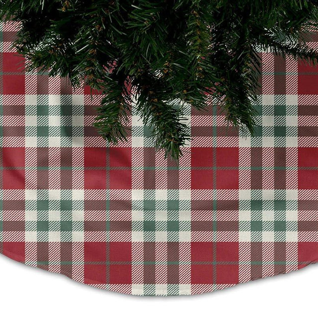 Plaid Christmas Tree Skirt, Traditional Holiday Decor, Durable 100% Polyester Washable Tree Base Cover in 3 Sizes (X-Small)