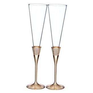 Lismore Diamond Gold Toasting Flute Pair