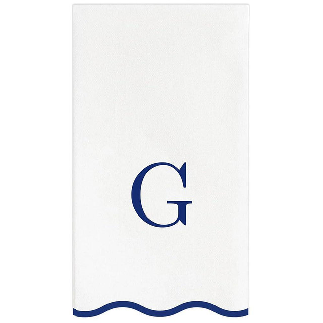 Stxy's Monogram Guest Towels, 40 Lettered Hand Towels - Navy Blue Letter 'G', Decorative Scalloped Monogrammed G Paper Napkins, Blue and White Disposable Dinner Napkins for Bathroom, Hostess Gifts