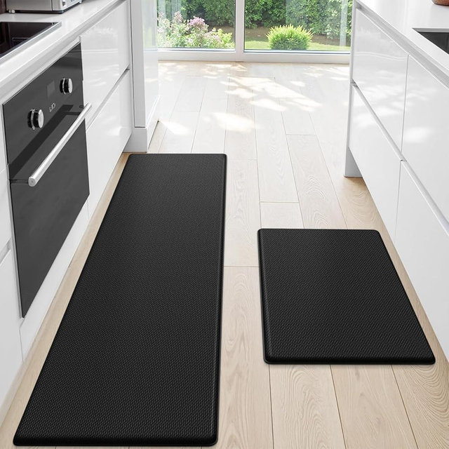 StepLively Kitchen Mat, 2 PCS Kitchen Rugs, Cushioned Kitchen Mats for Floor, Anti Fatigue Kitchen Rug Set, Non-Skid Standing Mat for Kitchen, Office, Sink, 17.3"×30"+17.3"×70", Black