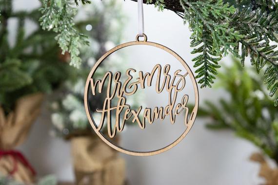 Newlywed Chistmas Ornament, Mr and Mrs Ornament, Newlywed Gift, Couples Gift, First Married Christmas Ornament, Wedding Gift, Gift for Bride