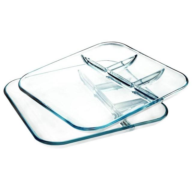 NUTRIUPS Glass Divided Plates 10inch, Square Glass Portion Control Plates for Adults, Divided Diet Plates