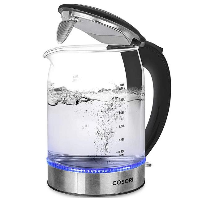 COSORI Electric Kettle, 1.7L Glass Hot Water Boiler & Tea Heater with LED Indicator, 100% Stainless Steel Filter, Inner Lid & Bottom, Auto Shut-Off&Boil-Dry Protection, BPA Free,(Upgraded )
