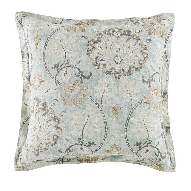 HiEnd Accents Dalia Euro Sham Pillow Cover 27x27 inch, Light Blue, Floral Linen Luxury Bedding, Traditional Modern Western Victorian Style