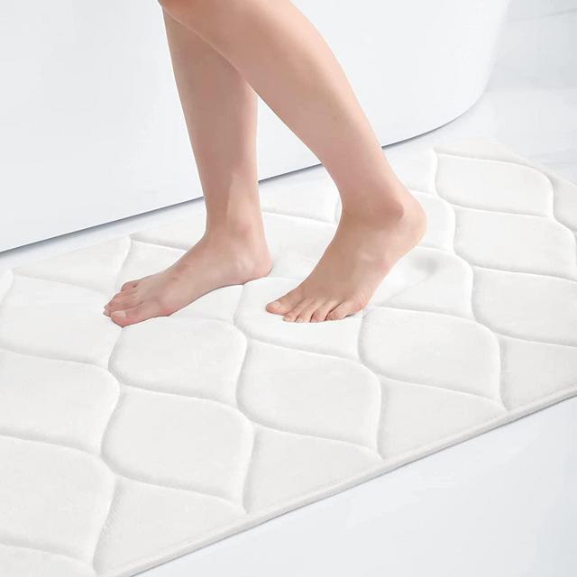 Colorxy Memory Foam Bathroom Rugs, Ultra Soft & Non-Slip Bath Mat, Water Absorbent and Machine Washable Bath Carpet Rug for Shower Bathroom Floor Rugs, 24''x17'', White