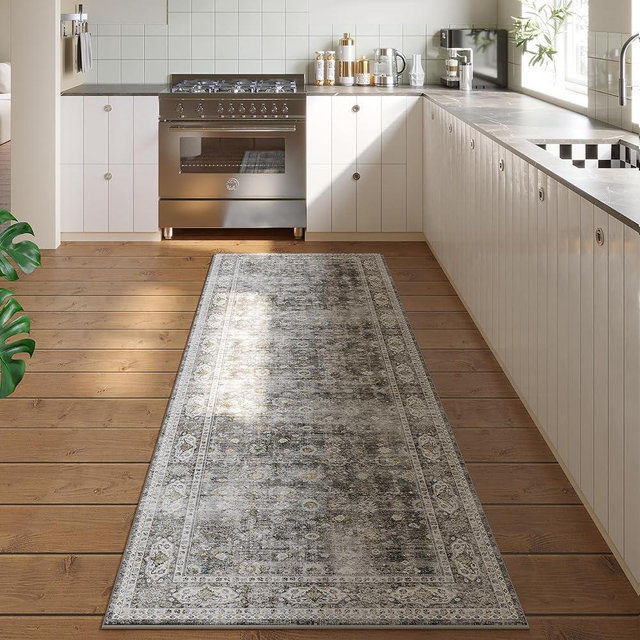 Runners for Hallways Kitchen Runner Rug Non Slip 2'x10' Long Washable Runner Rugs with Rubber Backing Soft Vintage Carpet Runner for Hallways, Kitchen, Laundry, Bedroom, Bathroom (Grey and Brown)
