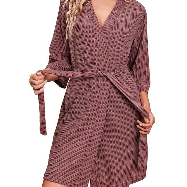 Ekouaer Robes for Women Waffle Knit Bathrobe Soft Lightweight Knee Length Loungewear S-XXL