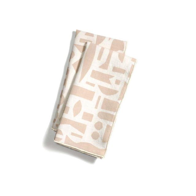 Mixta Dinner Napkins Set Linen Block Printed in Sand Set of 2