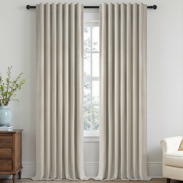 Velvet 100% Blackout Curtains 90 Inches Long, Back Tab Hooks Drapes,Room Darking Thermal Insulated Drapes 2 Panels Beige