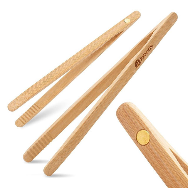 Magnetic Classic Bamboo Toast Tongs - Wood Cooking Tong,Ideal for Toaster,Fruits, Bread & Pickles, Kitchen Utensil for Cheese Bacon Muffin Fruits Bread - 8" Long | Set of 2
