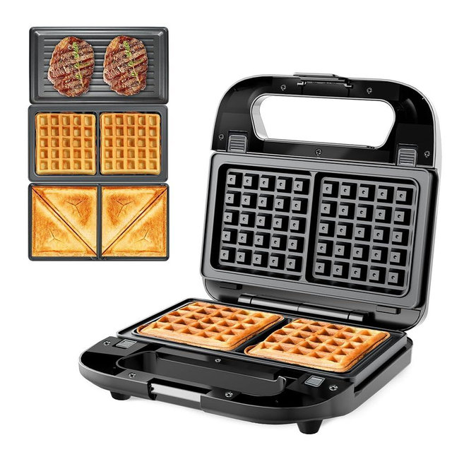KEINVE 3 in 1 Sandwich Maker & Waffle Maker, Removable Non-Stick Plates, Panini Press, Grilled Cheese Maker, Cool-Touch Handle, LED Light, Easy Clean, 750W, for Home Kitchen Breakfast