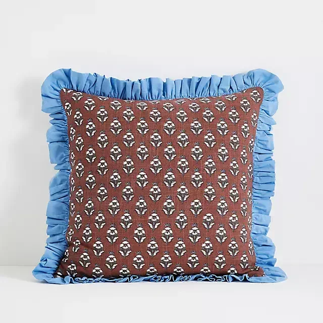 Cotton Block-Print Ruffle Pillow