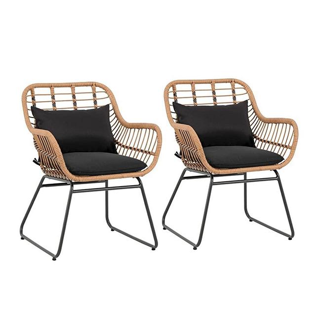 JOIVI Outdoor Wicker Chairs, 2 Pieces Patio Rattan Dining Chairs with Cushions for Outside Lawn, Garden, Backyard (Set of 2)
