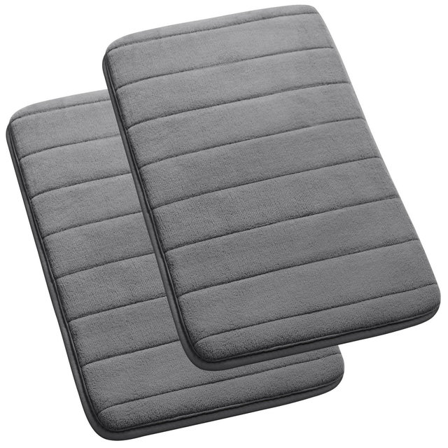 PiccoCasa Bathroom Kitchen Memory Foam Non-Skid Velvet Absorb Water Lightweight Bath Rug 2 Pcs Gray 17"x24"