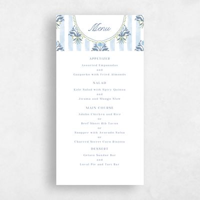 Blue Floral Wedding Menu - Clematide