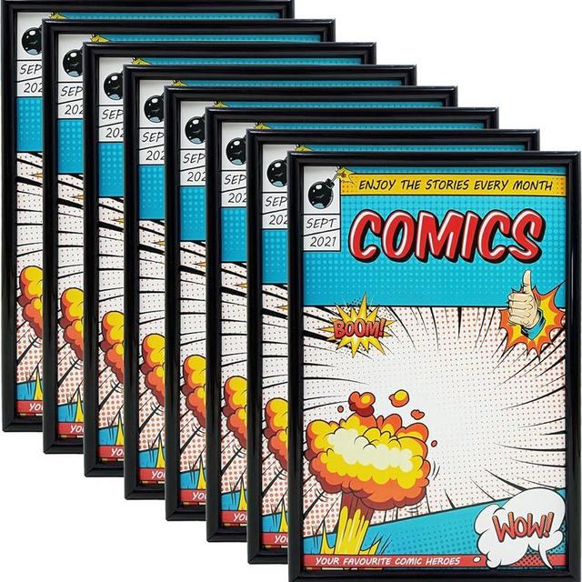 Memory Keeper Comic Book Frame, 8 Pack, Ultraviolet UV Protection, Fits Current Comics up to 6 3/4" x 10 1/4", Wall or Tabletop Display,Spring Clips for Thicker Comics as Well (Black, 8)