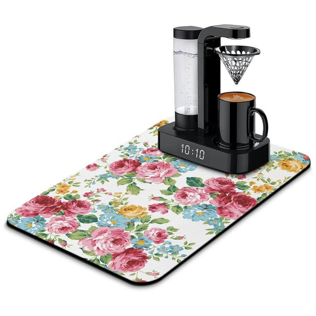 Coffee Bar Mat Accessories for Countertop Absorbent Hide Stain Rubber Backed Dish Drying Mats for Kitchen Counter Draining Pad Decor Gift Fit Under Coffee Maker Coffee Pot Espresso Machine (24x16in)