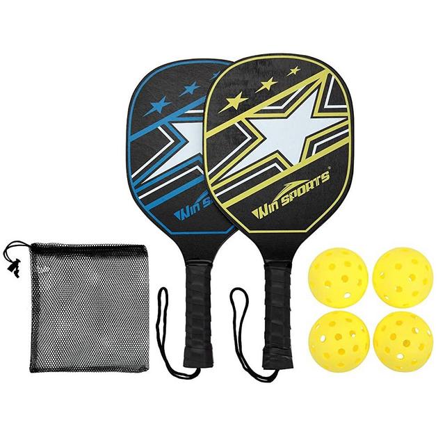 Win SPORTS Wooden Pickleball Paddle Set | Beginner Racket | Pickle Ball Paddles with 2 Paddles,4 Balls and 1 Carry Bag | Durable and Classic