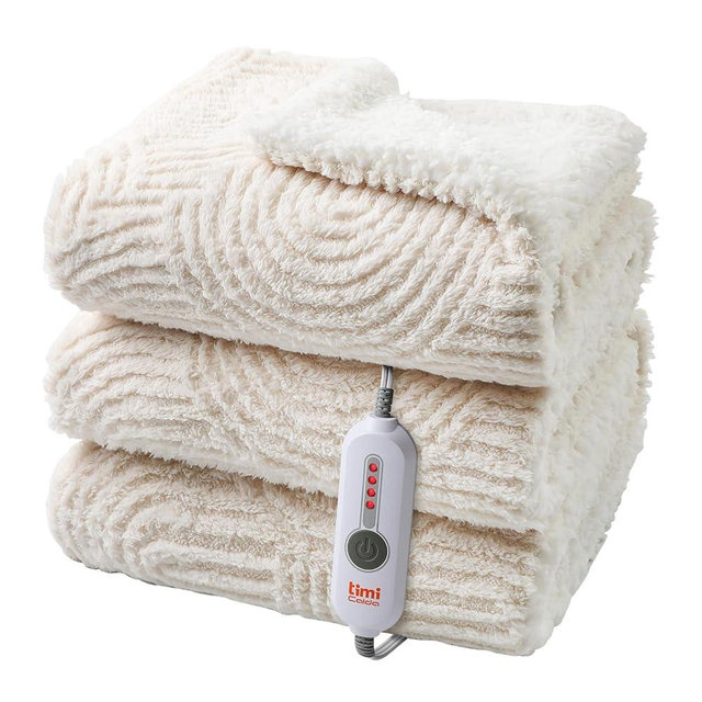 TiMiCalda Heated Blanket Full Size - 72"x84" Cozy Soft Jacquard Heating Blanket with 4 Heat Levels & 10 Hours Auto-Off, Jacquard Fleece, Overheating Protection, Warm Gifts, Cream