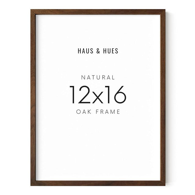 HAUS AND HUES Walnut Natural Wood Frame - Set of 1 12x16 Picture Frames for Wall, Frame for 12x16 Print, Family Picture Frames Brown, (Walnut Oak Frame)