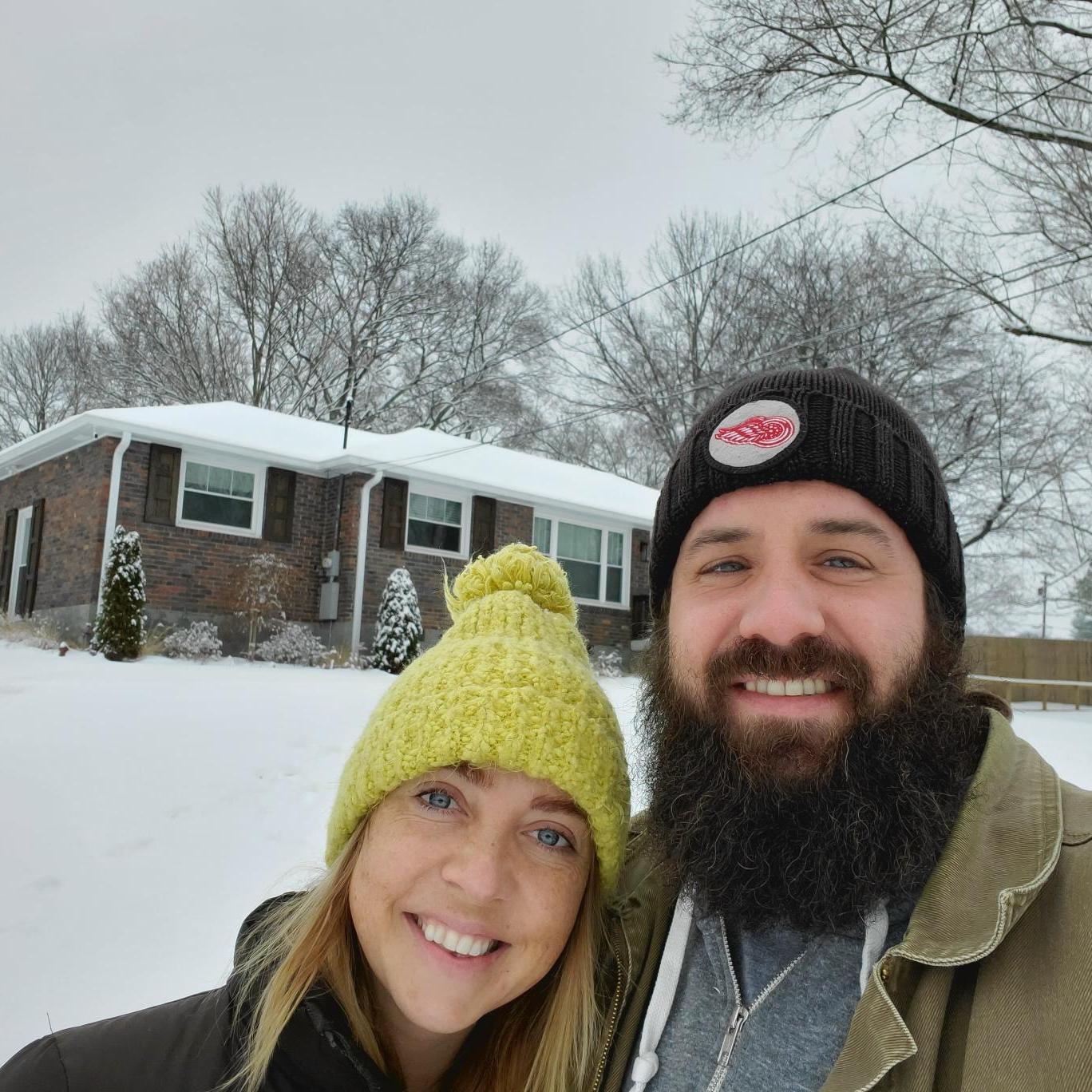 The first big snow at the first house we renovated together.