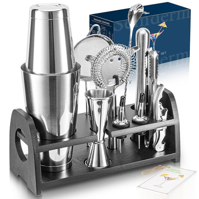 Semderm Pro Cocktail Shaker Set Mixology Bartender Kit- Extra Thick Stainless Steel Boston Shaker Set | Cocktail Kit Bar Kit Bartending Kit Bar Set Barware Bartender Set for Home Bar Party