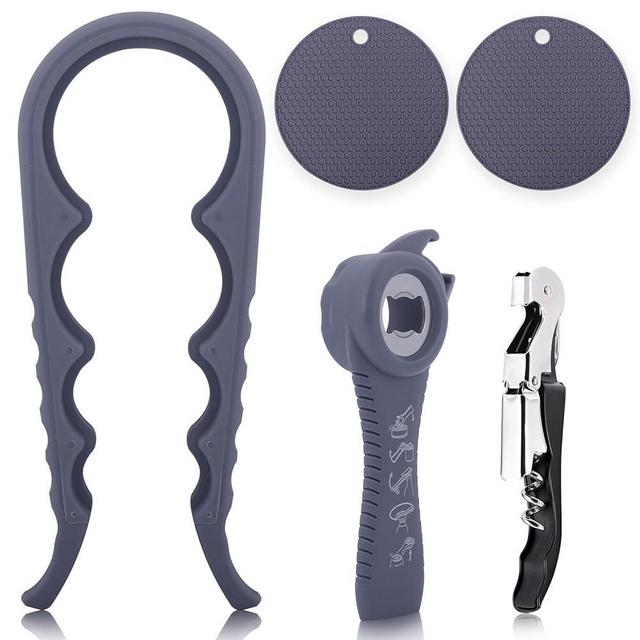 ASTOFLI 5 Pack Bottle Opener Jar Opener For Weak Hands, Arthritic Hands, Seniors With 2 Pcs Silicone Rubber Jar Opener Gripper Pad, 5 In 1 Jar Grippers For Opening Jars, Can Openers For Seniors