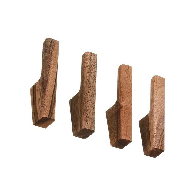 Wood Wall Hooks - Set of 4 - Dark Walnut or Light Ash Wood Coat Hooks for Hanging Hat, Purse, Backpack, Bag, Jacket. Modern Farmhouse Decor for Wall and Practical Entryway Wall Hooks (Walnut)