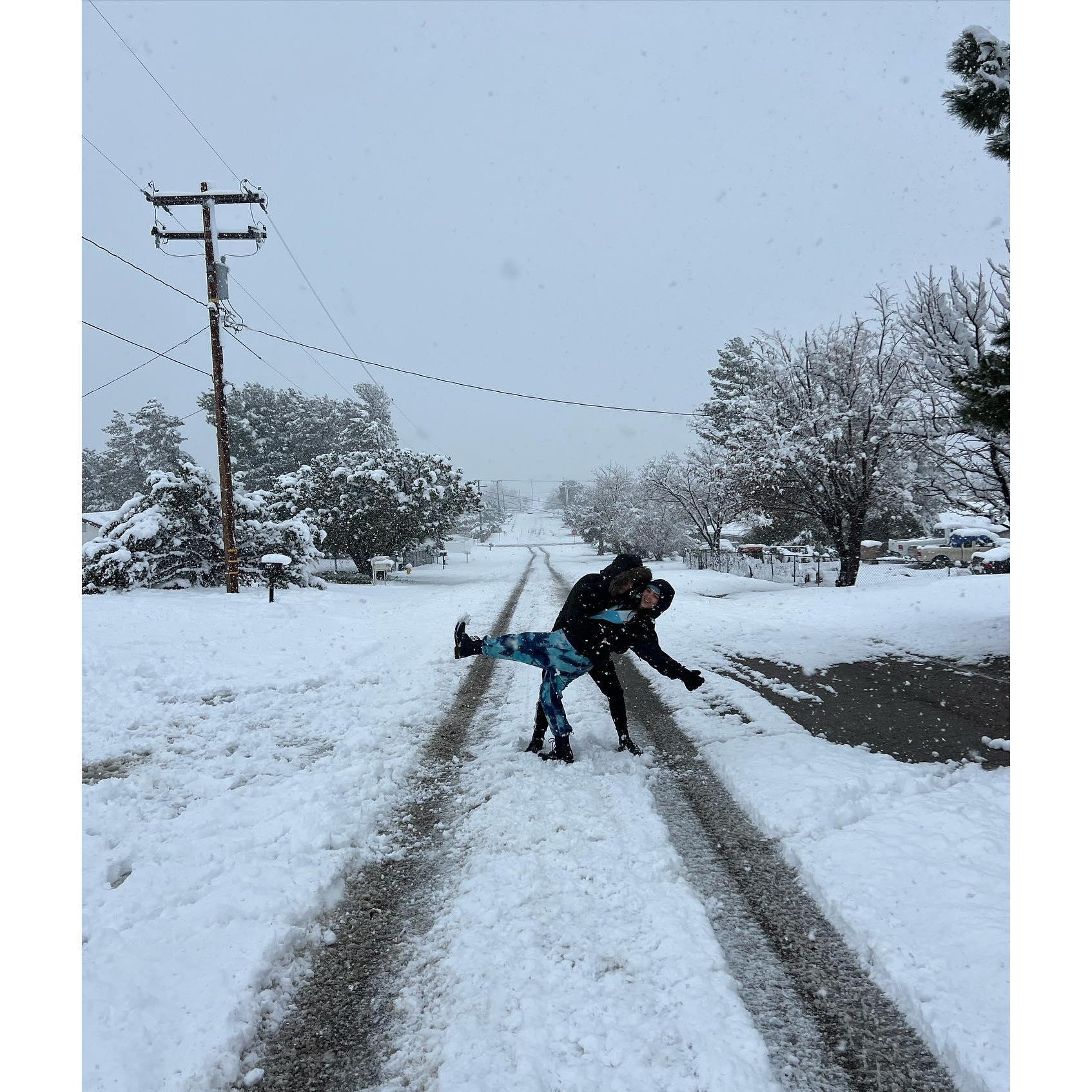 This was the first time it really snowed in the high desert since we moved back from Texas.