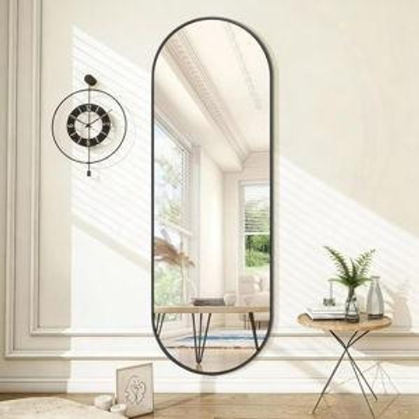 Niccy 65"×22" Oval Full Length Mirrors, Long Wall-Mounted Mirror with Aluminum Frame, Large Body Mirrors for Living Room, Explosion-Proof Hanging Wall Mirror for Bathroom Bedroom Entryway Decor, Black